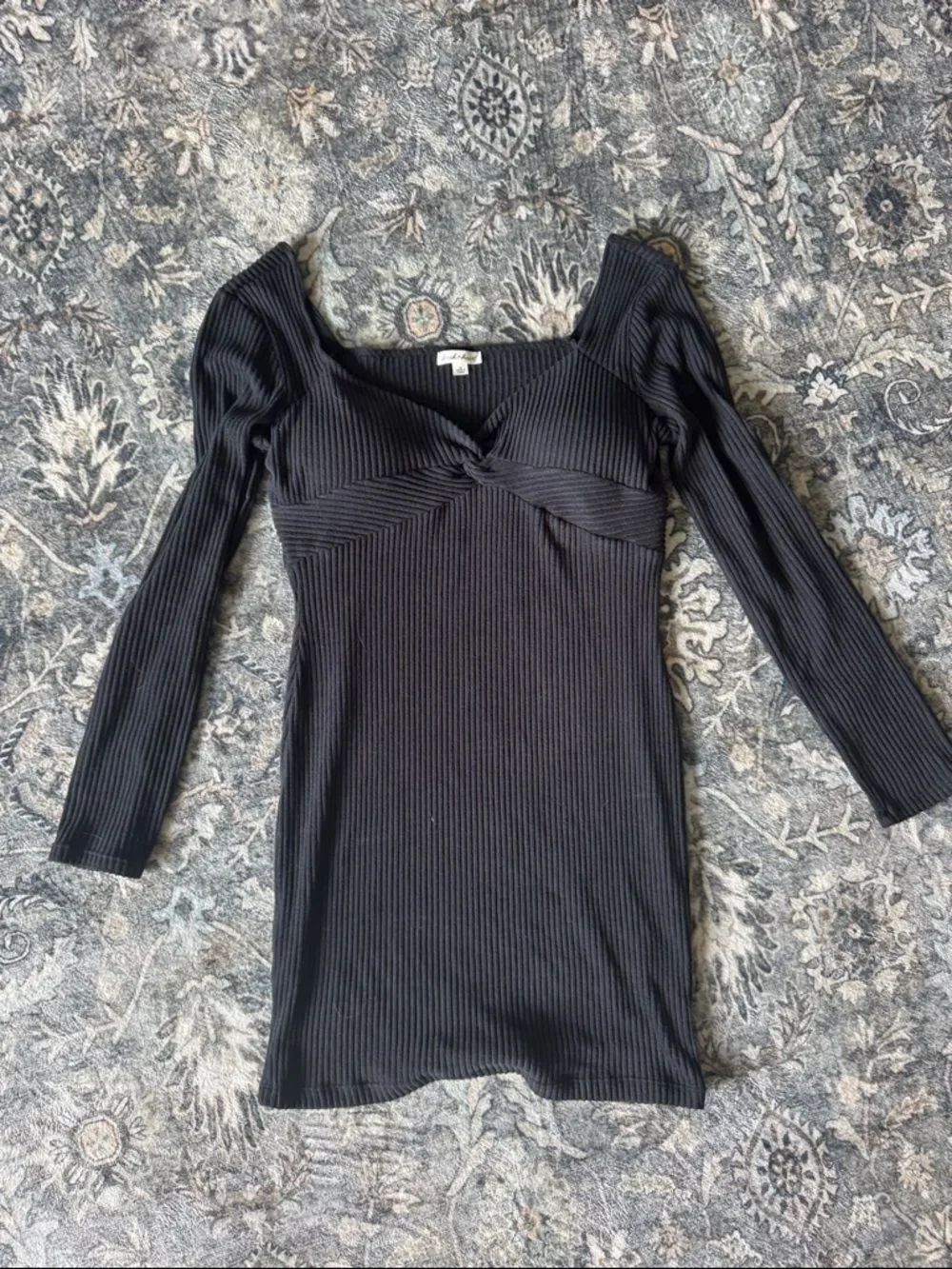 Derek Heart Black Ribbed Long Sleeve Twist Front Mini